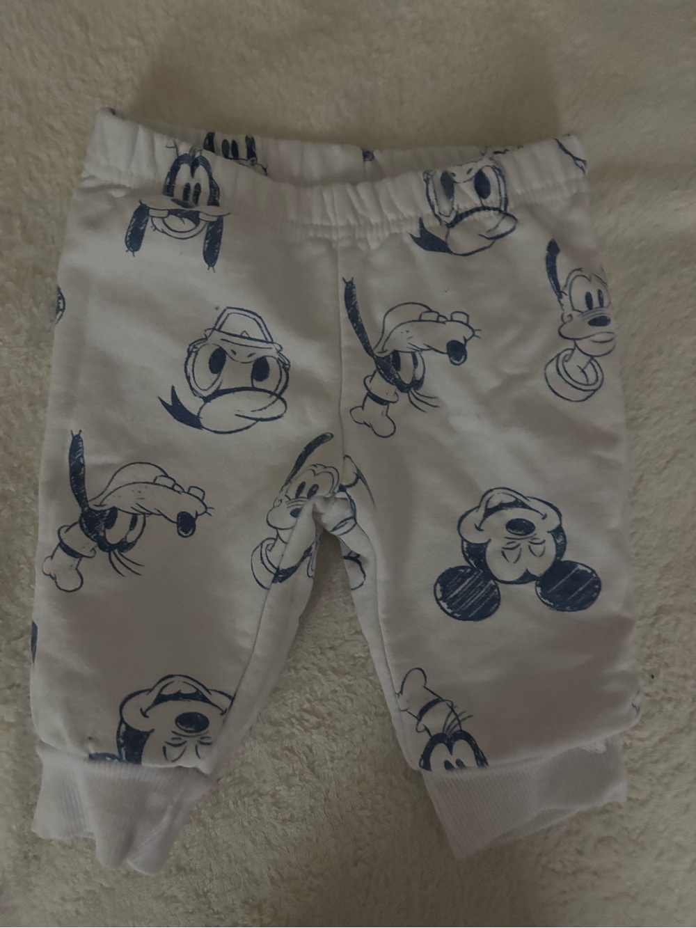 Disney White Jogger Pants with Navy Character Sketches